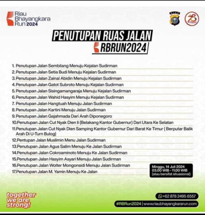 Warga Pekanbaru Jangan Sampai Salah Jalan, Ini Pengaturan Lalu Lintas Selama Riau Bhayangkara Run Besok