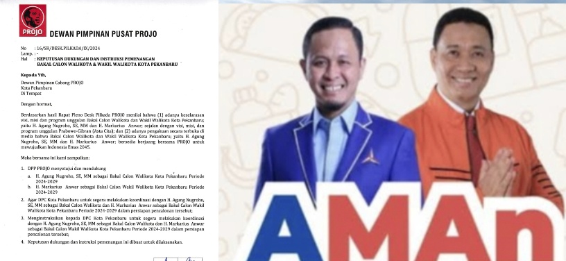 Projo Dukung Agung Nugroho-Markarius di Pilwako Pekanbaru