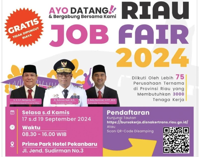 Lebih 70 Perusahaan Berpartisipasi, Ada 3.000 Lowongan Kerja di Riau Job Fair 2024